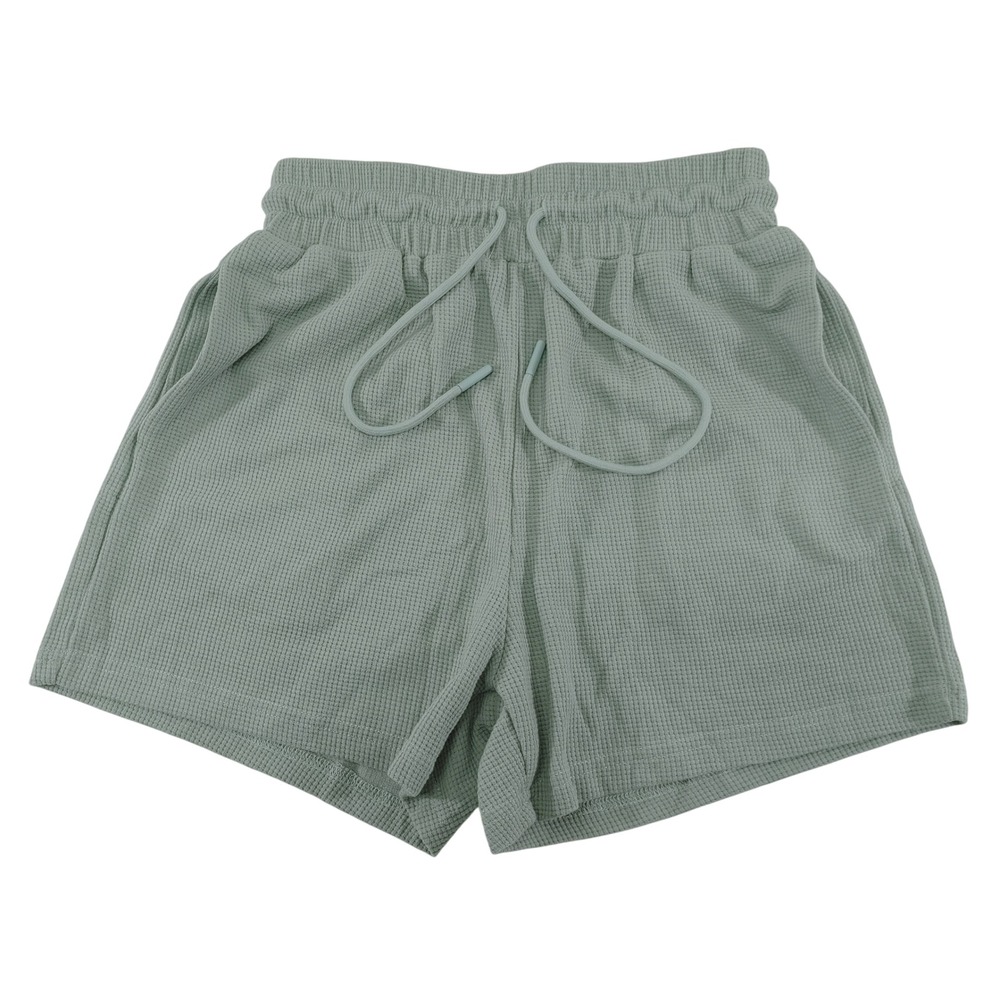 Automet Sage Green Waffle Knit Lounge Shorts Drawstring Elastic Waist Size S‎